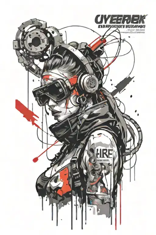 cyberpunk girl with vr headset tattoo design idea
