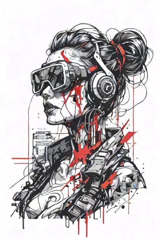 cyberpunk girl with vr glasses tattoo design idea