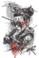 cyberpunk girl with vr glasses and a lightning katana tattoo design idea
