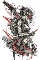 cyberpunk girl with vr glasses and a lightning katana tattoo design idea