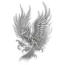 Phoenix with flame and lot of tails roaring back to life tattoo design idea