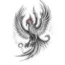 Phoenix with flame and lot of tails roaring back to life tattoo design idea