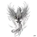 Phoenix with flame and lot of tails roaring back to life tattoo design idea