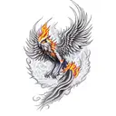 Phoenix with flame and lot of tails roaring back to life tattoo design idea