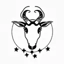 a lamb with two large horns with a star between the horns tattoo design idea