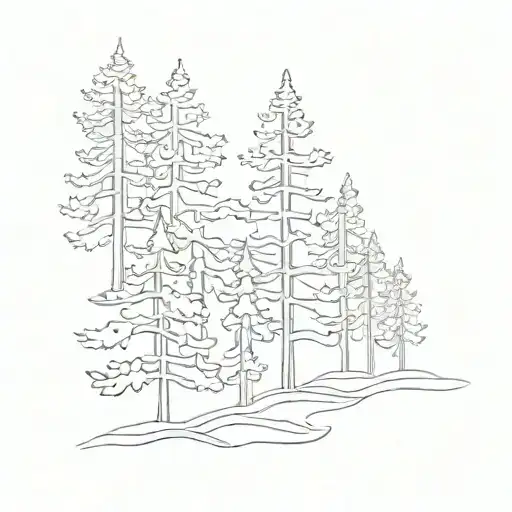 pine trees continuous  line drawing tattoo design idea