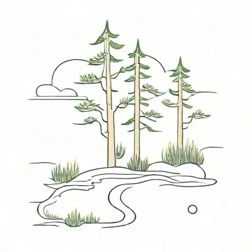 continuous line pine tree tattoo design idea