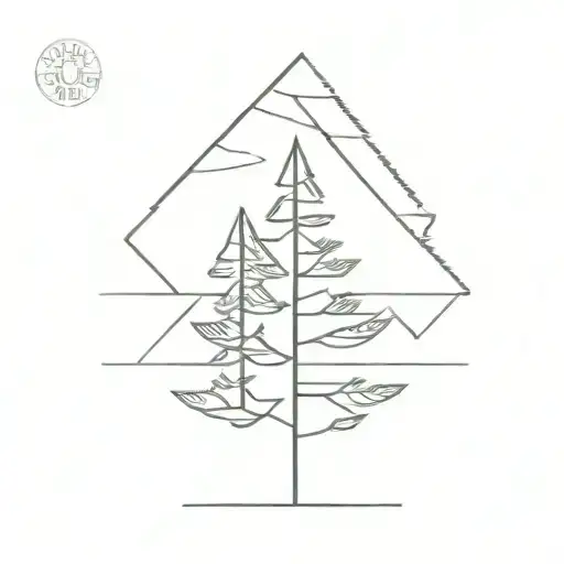 continuous line pine tree tattoo design idea