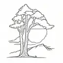 continuous line pine tree tattoo design idea