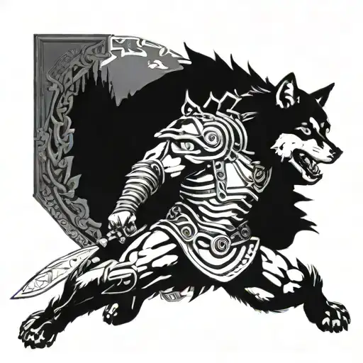 gladiator with wolf   tattoo design idea