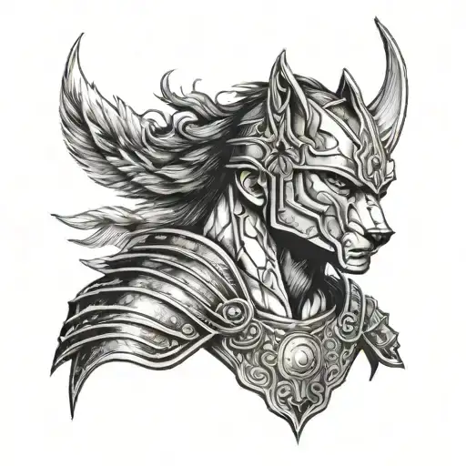 gladiator with wolf face tattoo design idea