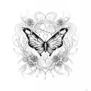 A delicate butterfly with intricate floral patterns, surrounded by swirling vines and illuminated by a glowing lightning bolt. tattoo design idea
