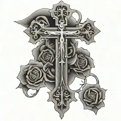 catholic cross with 2005 roman numeral tattoo design idea