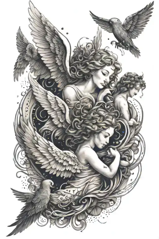 symbolizing angels and dreamers tattoo design idea