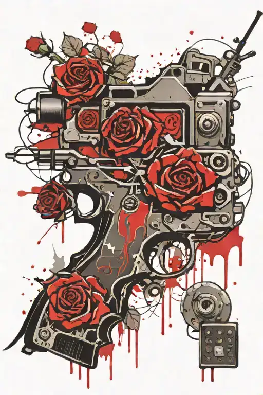 glocks with switch  and roses  tattoo design idea