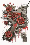 glocks with switch  and roses  tattoo design idea