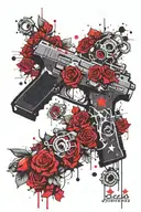 glocks with switch  and roses  tattoo design idea