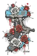 glocks with switch  and blue  roses  tattoo design idea