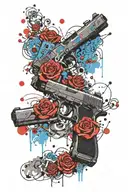 glocks with switch  and blue  roses  tattoo design idea