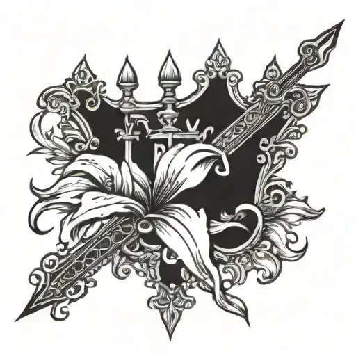 royal lily with a sword and a crown tattoo design idea