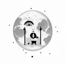 juste a moon, with a human face, minimaliste no background, black and white, funny, illusion tattoo design idea