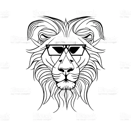 A lion with a rockstar hairstyle and sunglasses tattoo design idea