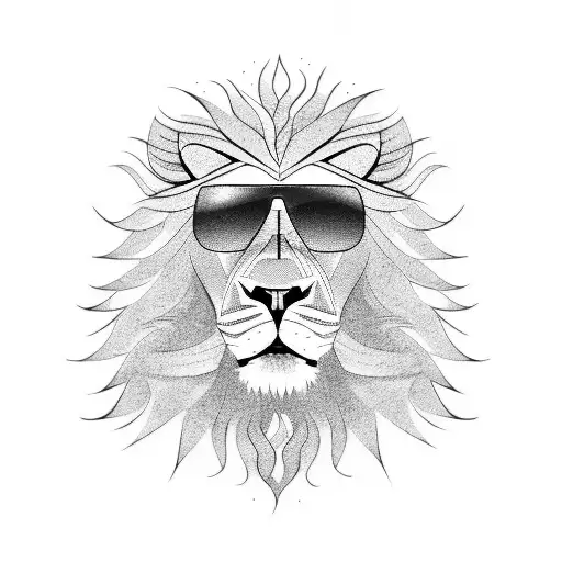 A lion with a rockstar hairstyle and sunglasses tattoo design idea