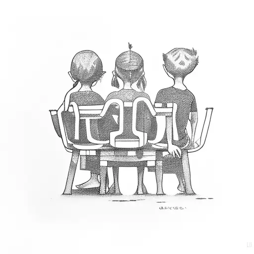 4 siblings sitting in lawn chairs by a pool tattoo design idea