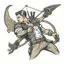 archer with a waist-high bow on his shoulder tattoo design idea