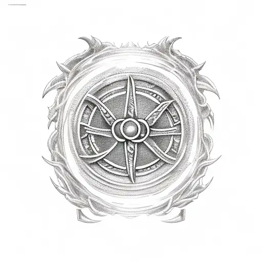 symbols representing the Nine Realms of Norse mythology, such as Midgard, Jotunheim, and Asgard. tattoo design idea