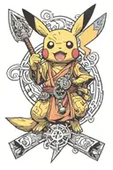 Pikachu with references to naruto, avatar the last Airbender, Fullmetal alchemist, and one piece tattoo design idea