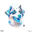 A realistic portrait of a unique mixed breed dog with striking blue eyes tattoo design idea