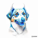 A realistic portrait of a unique mixed breed dog with striking blue eyes tattoo design idea