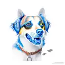 A realistic portrait of a unique mixed breed dog with striking blue eyes tattoo design idea