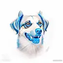 A realistic portrait of a unique mixed breed dog with striking blue eyes tattoo design idea