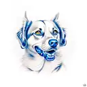 A realistic portrait of a unique mixed breed dog with striking blue eyes tattoo design idea