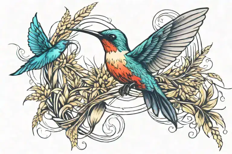 infinity symbol with a humming bird and wheat stalk intertwined tattoo design idea