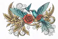 infinity symbol with a humming bird and wheat stalk intertwined tattoo design idea