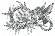 infinity symbol with a humming bird  on one side and wheat stalk intertwined on the other tattoo design idea