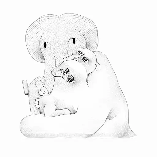 grandma and baby line work with watercolour tattoo design idea