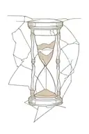 A dark, fragmented hourglass with shattered glass spilling sand, representing time slipping away uncontrollably. Surroun tattoo design idea
