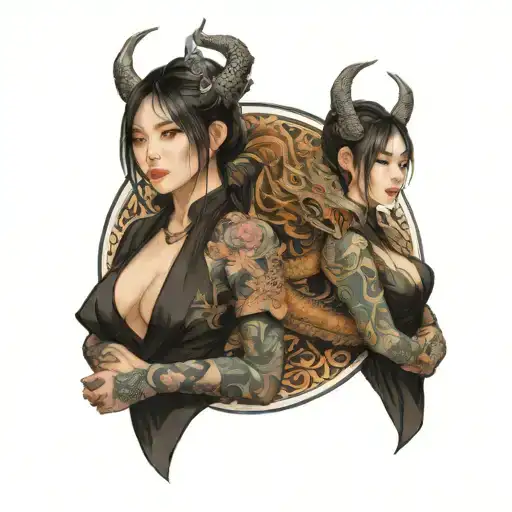Girls, korean, full sleeve, fullbody, potrait, dragon tattoo design idea