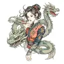 Girls, korean, full sleeve, fullbody, potrait, dragon tattoo design idea