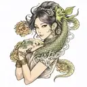 Girls, korean, full sleeve, fullbody, potrait, dragon tattoo design idea