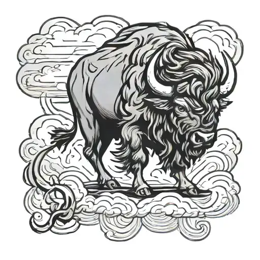 buffalo facing storm clouds with lightning tattoo design idea