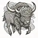 buffalo facing storm clouds with lightning tattoo design idea