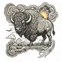 buffalo facing storm clouds with lightning tattoo design idea