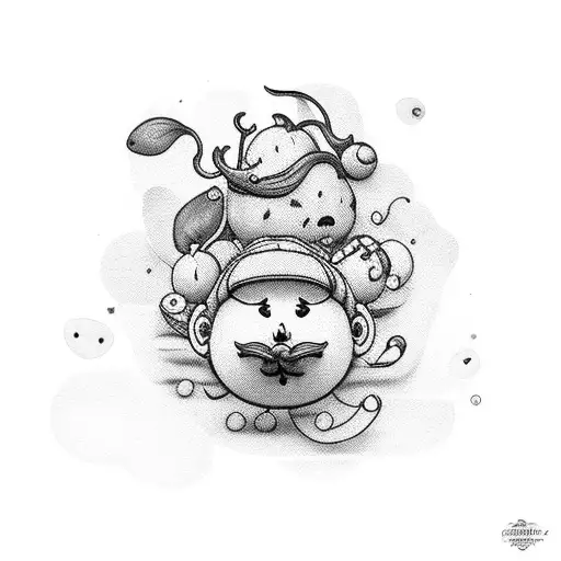 cute peach with a moustache and eyes tattoo design idea