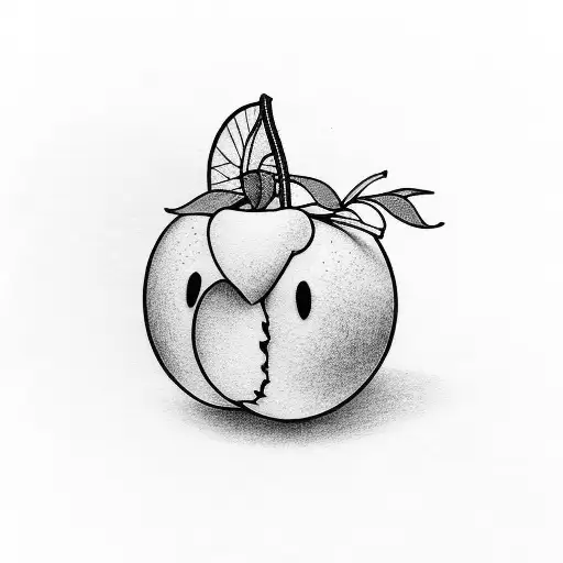 line art minimalist cute peach fruit with a moustache and eyes tattoo design idea