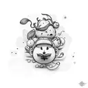 cute peach with a moustache and eyes tattoo design idea